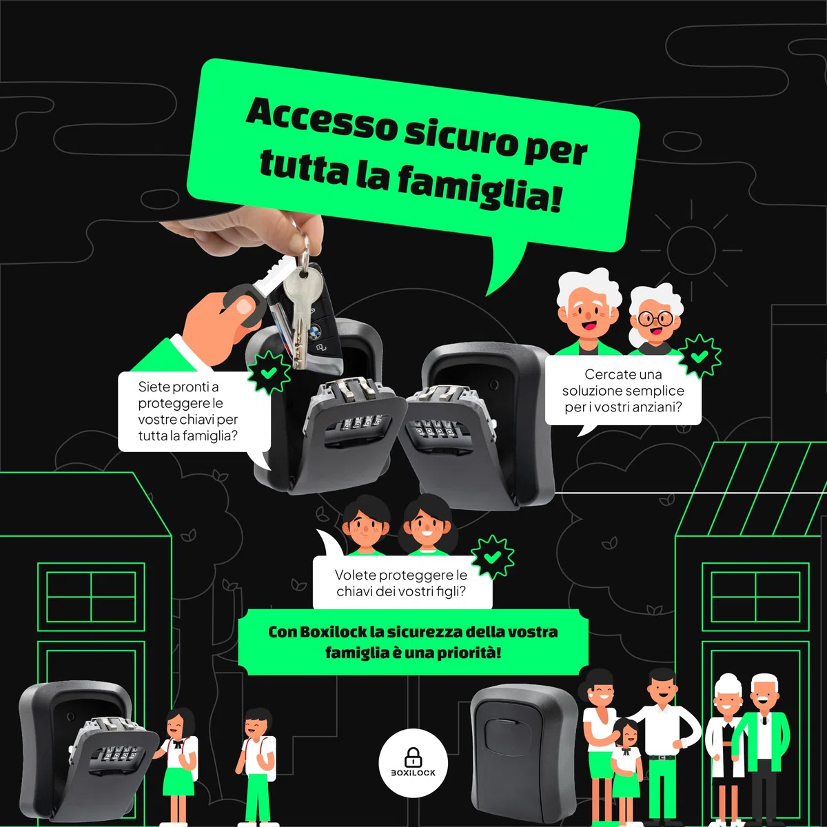 BOXILOCK Cassaforte per Chiavi Montata a parete,Cassetta di Sicurezza a Chiave Impermeabile montaggio a parete 4 Cifre Combinazione Codice, Cassetta di Sicurezza a Chiave 11,5x9,5x4cm