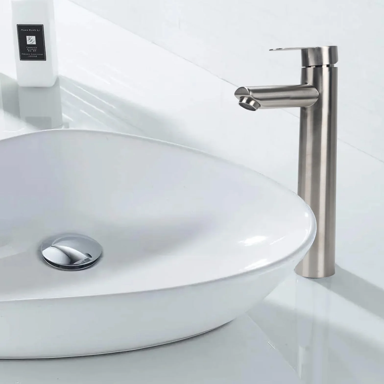 Rubinetto spazzolato Rubinetto Bagno Lavabo Alto Rubinetto per lavabo alto Rubinetto Lavabo Monocomando in Acciaio Inossidabile Miscelatore per Bagno Controllo Acqua Calda e Fredda Altezza