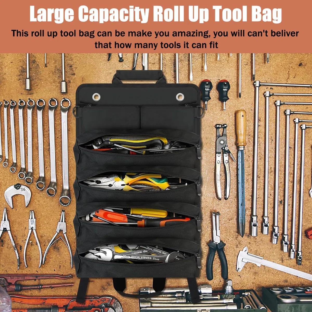 JSTHHTT Borsa Attrezzi Lavoro, Borsa per Attrezzi Arrotolabile, Hardware Tools Bag Borsa Porta Attrezzi Piccola Marsupio in Tela Oxford, Astuccio Porta Utensili Per Elettricisti/Falegnami/Idraulici