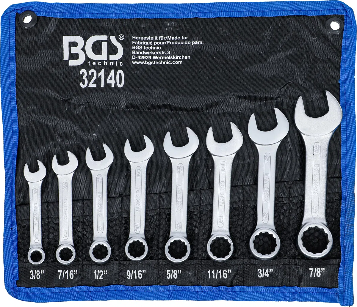 BGS 32140 | Serie di chiavi combinate anello-forchetta | extra corte | dimensioni in pollici | 3/8" - 7/8" | 8 pz.