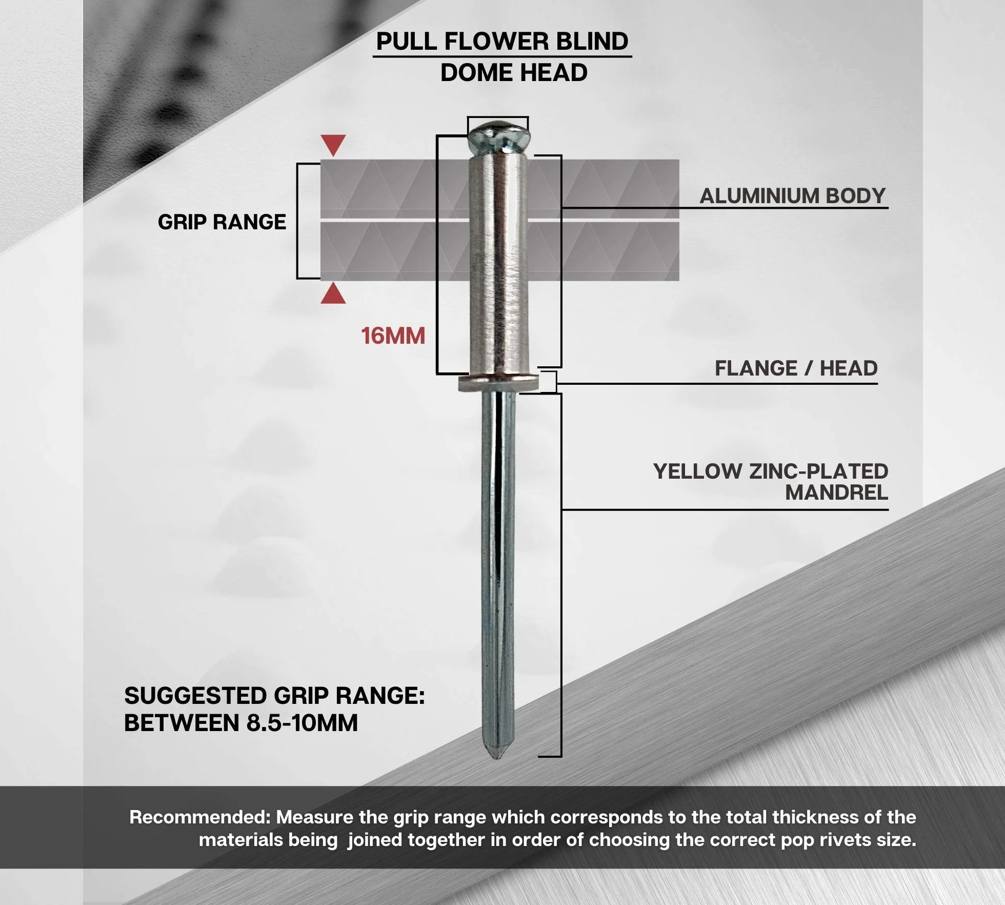 DOJA Industrial | Rivetti Testa a Fiore | 4,8 x 17 mm | 250 Pezzi | Ribattini per Kit Rivettatrice Pneumatica e Manuale | Fissaggio Lamiera Alluminio, Targa (Auto e Moto) e Materiali in Metallo