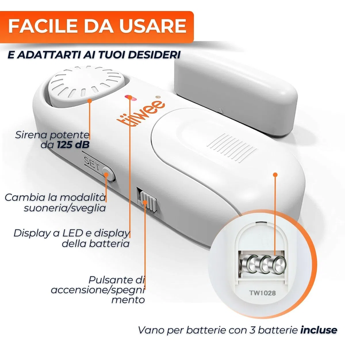 tiiwee Allarme per Porte e Finestre – Allarme Porta Ingresso – Allarme Garage – Sensori Allarme Porte e Finestre – Batterie Incluse – Set di 2