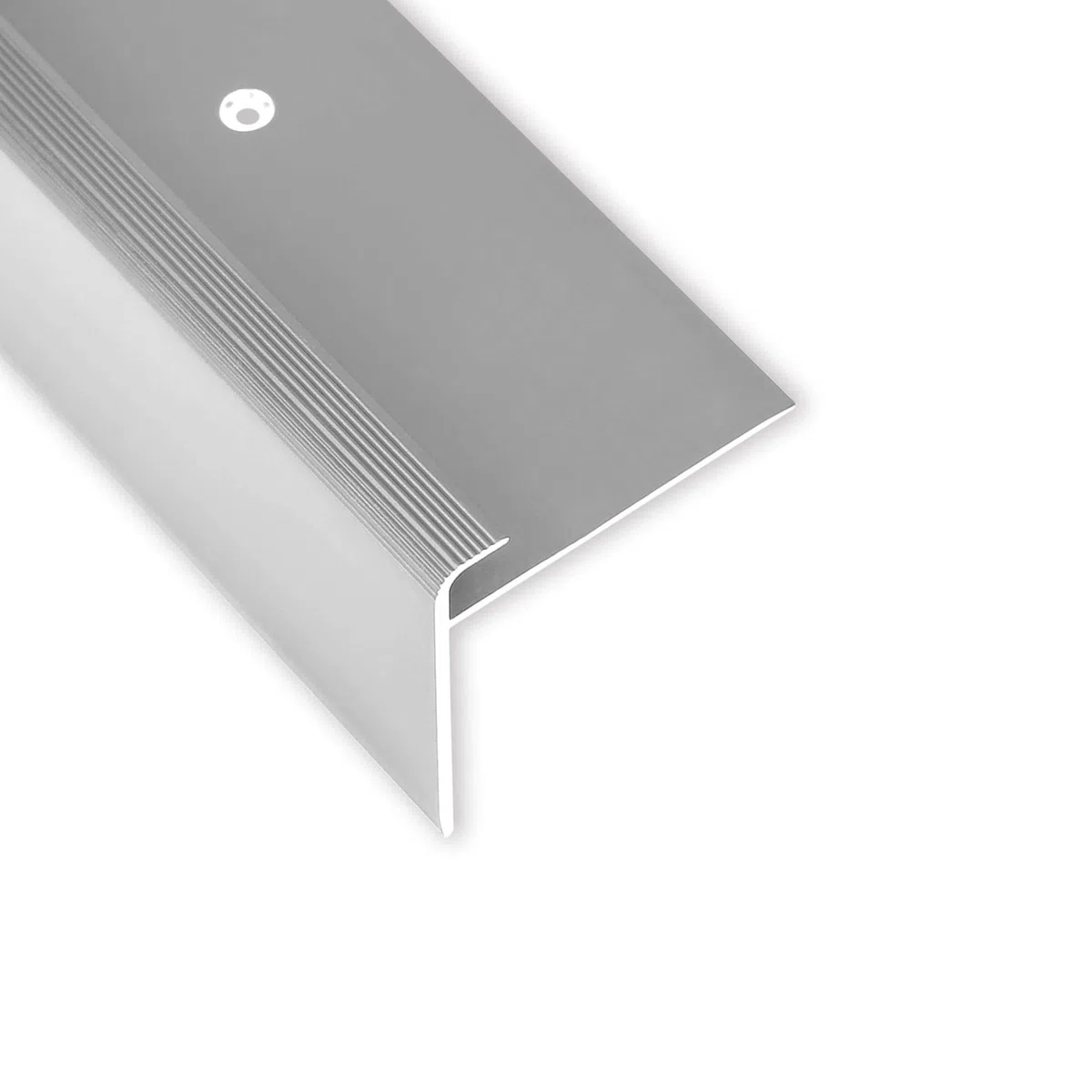 Profilo Paragradino Angolare in Alluminio Forma a F per Scale, Montaggio con Viti, Lunghezza 134 cm, Argento