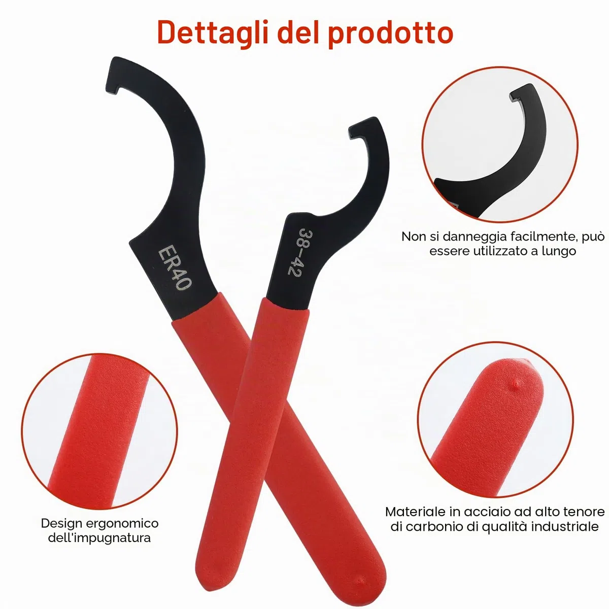 Set di 5 chiavi a gancio, set di chiavi regolabili con impugnatura antiscivolo, chiavi per ammortizzatori in acciaio, set di chiavi per filettatura, utensile per ammortizzatori