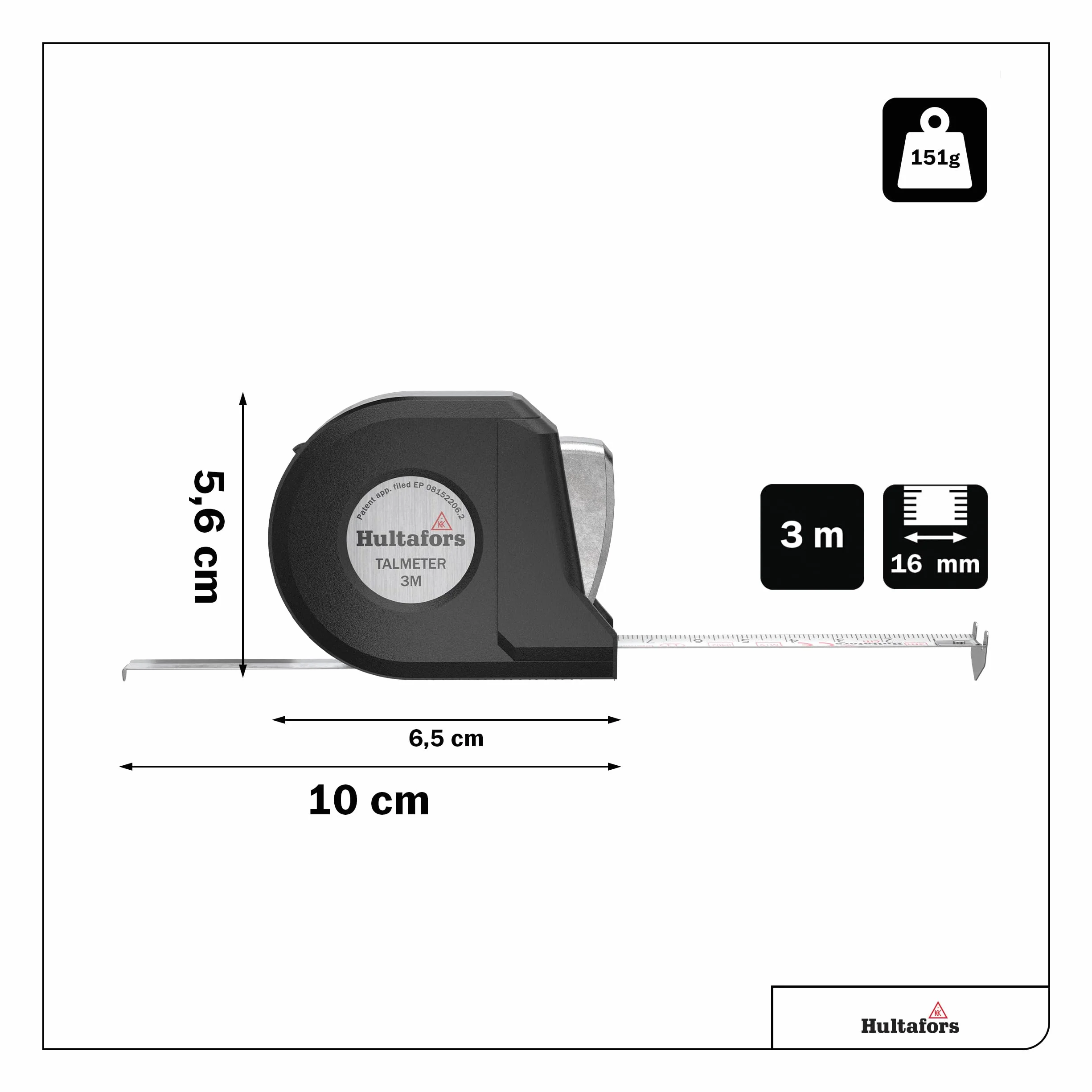 Talmeter flessometro 3 metri I Hultafors I Classe di precisione II I Prodotto in UE flessometro marcatore 7-in-1 con funzione speciale di misurazione e marcatura I 359203