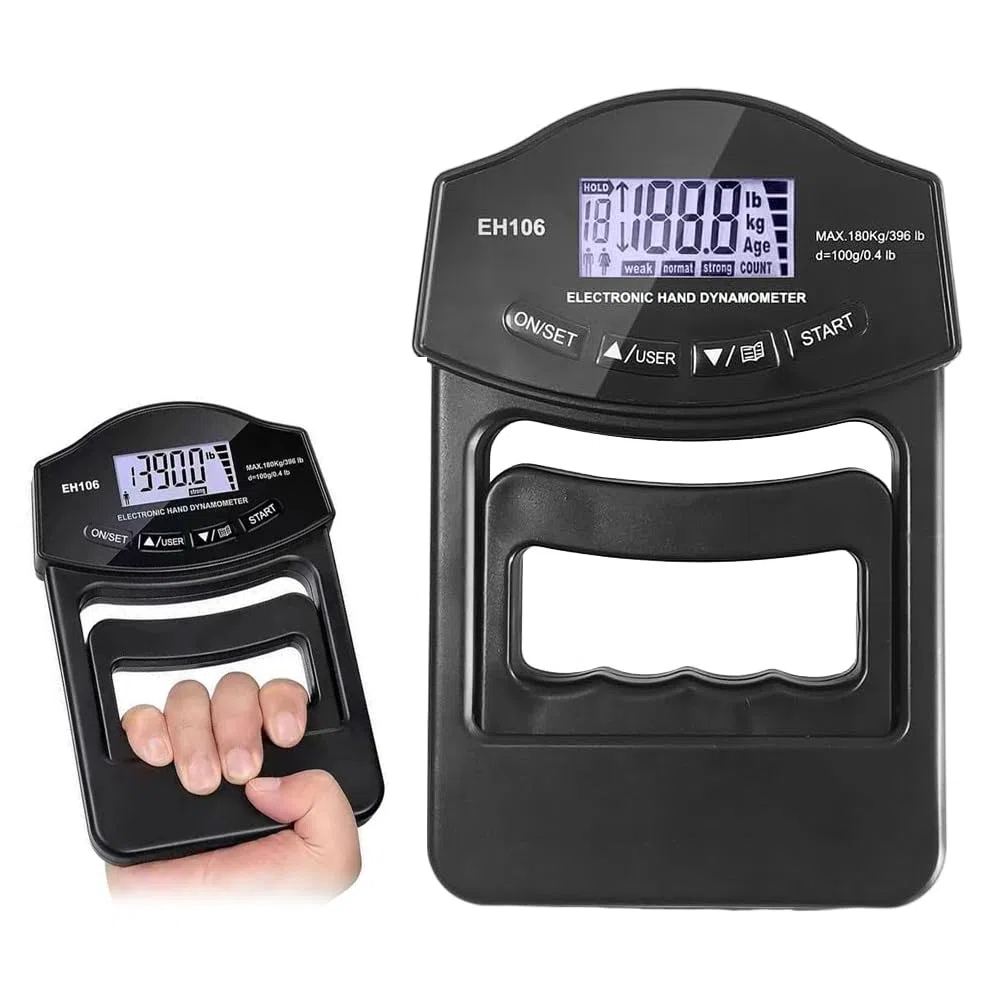 Dinamometro Elettronico a Mano, 396lb/180Kg Digitale a Mano Dinamometro Grip, Misurazione della Forza della Presa Digitale, Grande schermo a LED con cavo di ricarica USB
