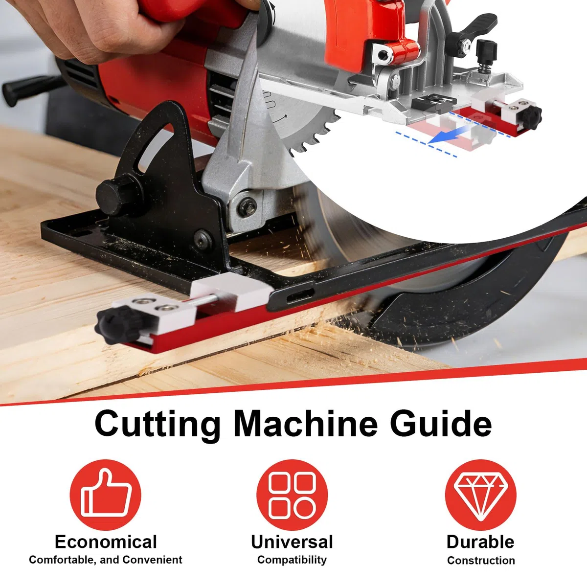 Guida per Sega Circolare Adatta Base Sega da 360 mm, Lega di Alluminio Guida Base Macchina da Taglio Regolabile con Doppio Sistema di Bloccaggio per Rifinitura Fresatura e Lavorazione del Legno