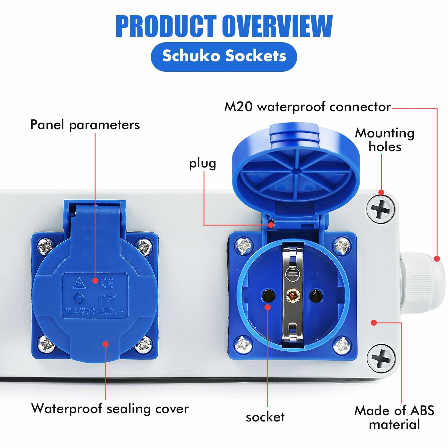 Distributore di corrente da parete con prese Schuko 3 x 220V 16A quadro elettrico da cantiere distributore di corrente costruzione Grado di protezione IP54 per ambienti interni ed esterni