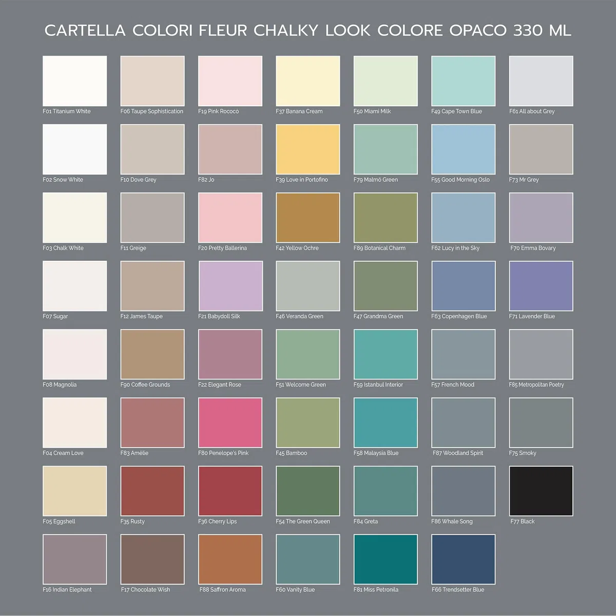 FLEUR DESIGNER'S PAINT | Pittura ad Acqua, Effetto Gesso Naturale, Extra Opaca, Fleur Chalky F77, Colore Black, Made in Italy, Formato da 330 ml