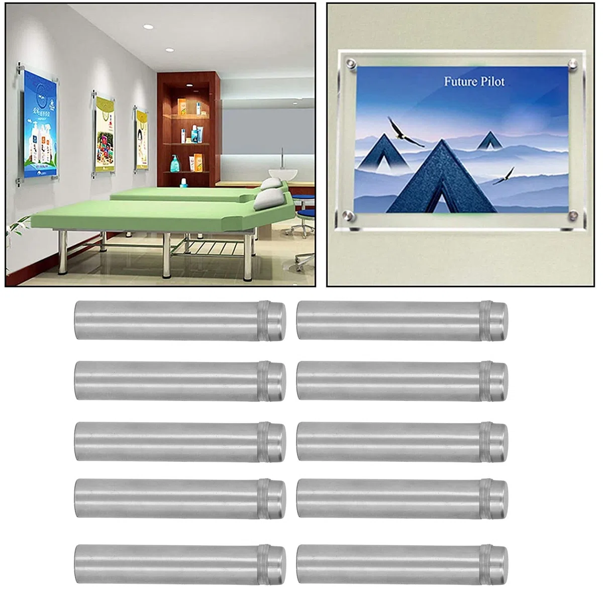 Buachois 12 Pezzi Chiodi a Vite Pubblicitari,12 x 60 mm Distanziatori per Vetro in Acciaio Inossidabile,Viti per Supporti per Cartelli,Vite Segno Pubblicità Chiodi Hardware Supporti Viti
