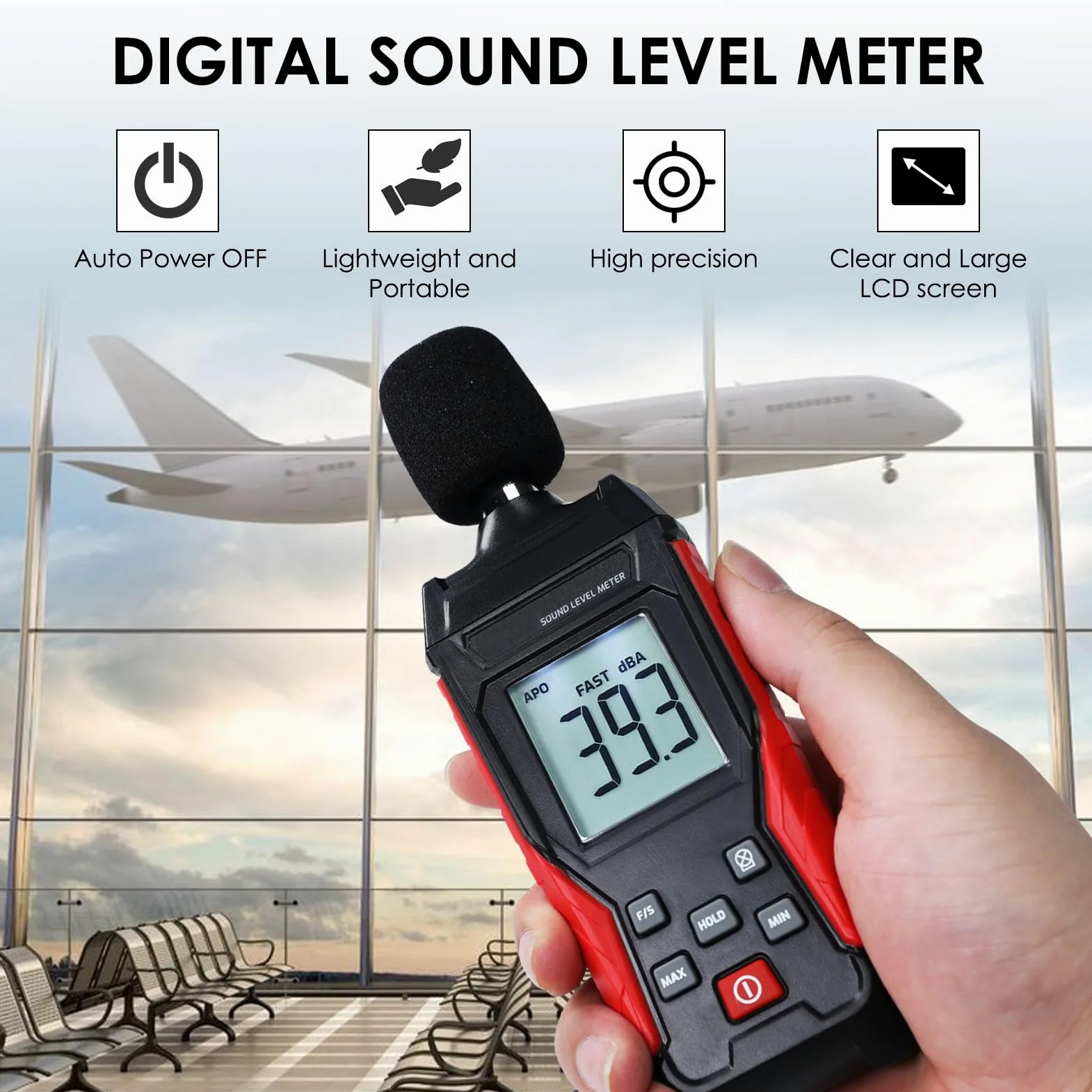 Fonometro Professionale Portatile Decibelometro da 30-130dB Dispositivo di Misura del Rumore Digitale con MAX/MIN, Display Retroilluminato LCD Rilevatore di Suoni per Casa, Ufficio, Scuola