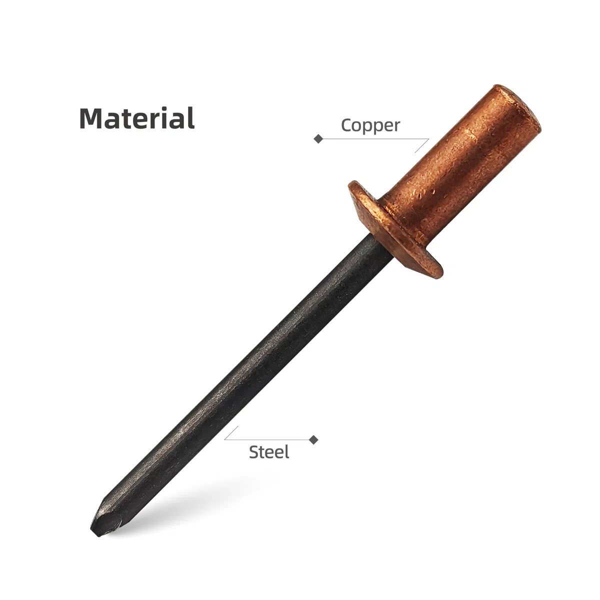 Rivetti ciechi con estremità chiusa, 30 pezzi, Ø4,8 x 10 mm, testa a cupola in rame con mandrino in acciaio, rivetti pop sigillati