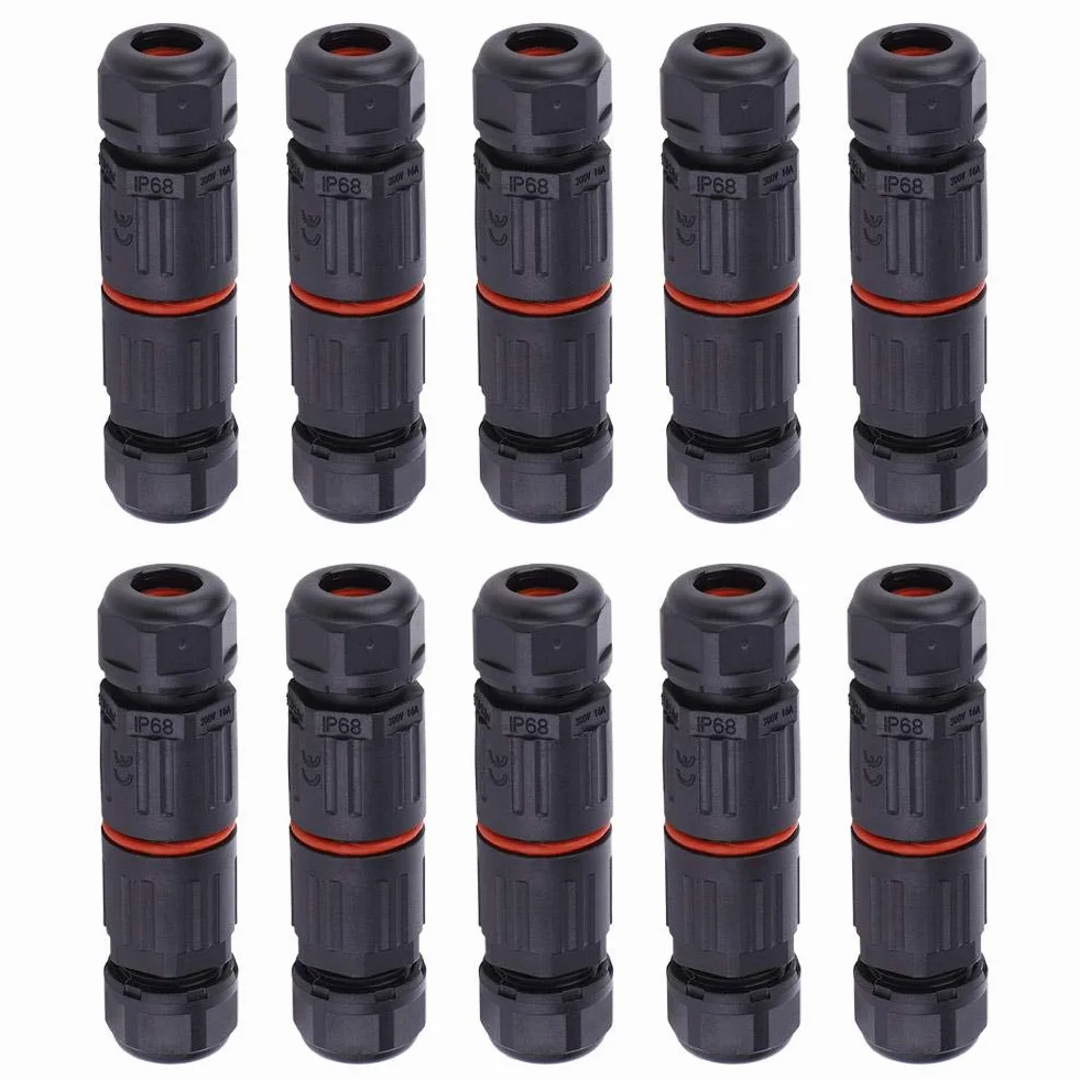 10 Pz Connettore Impermeabile 3 Pin Cavo Elettrico Raccordo Esterno