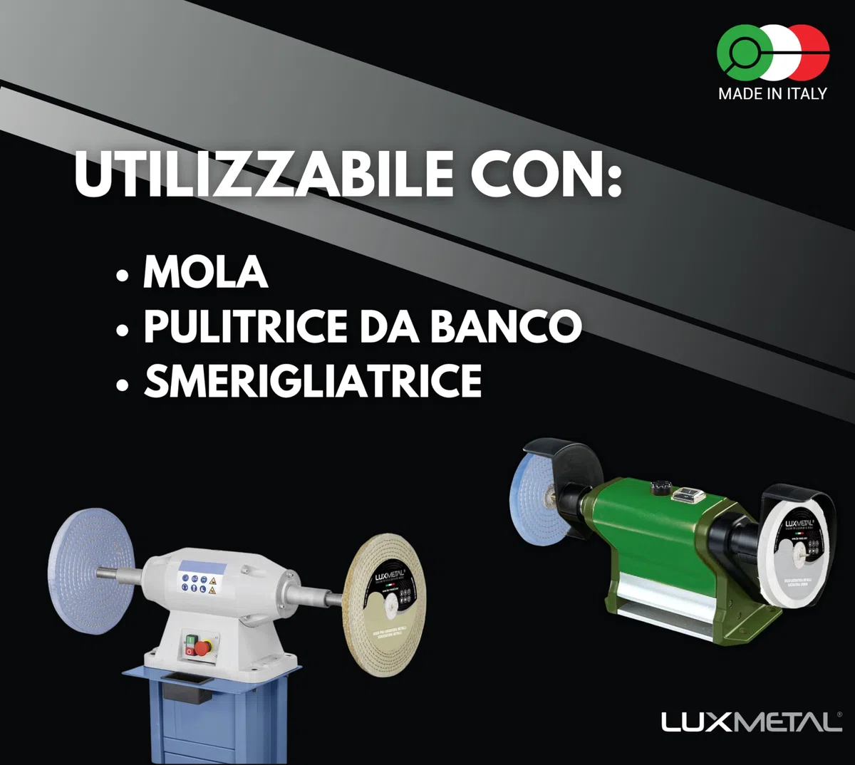 Lux Metal Kit 2 Disco lucidatura in Feltro Cotone 150 mm Foro 12,7 mm Set Dischi Lucidare A Specchio Alluminio Acciaio Inox Metalli Ruota Lucidante Per Trapano Mola Ottone Rame Legno Marmo Plexiglass