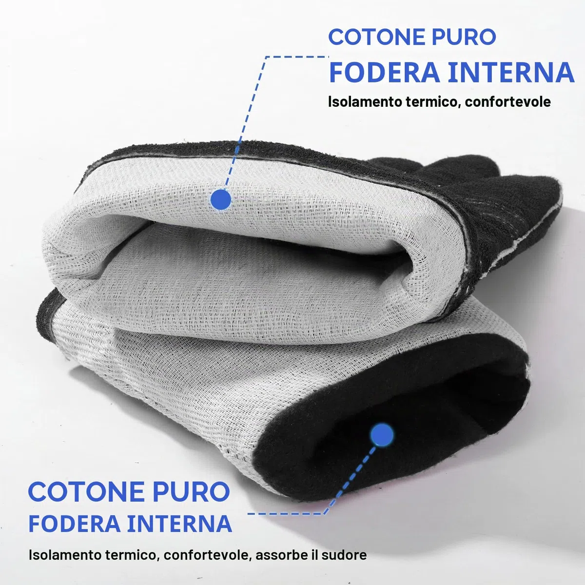 QeeLink Guanti per saldatura, resistenti al calore e all'usura, foderati, in pelle, resistenti al fuoco, per saldatori, caminetti, barbecue, giardinaggio