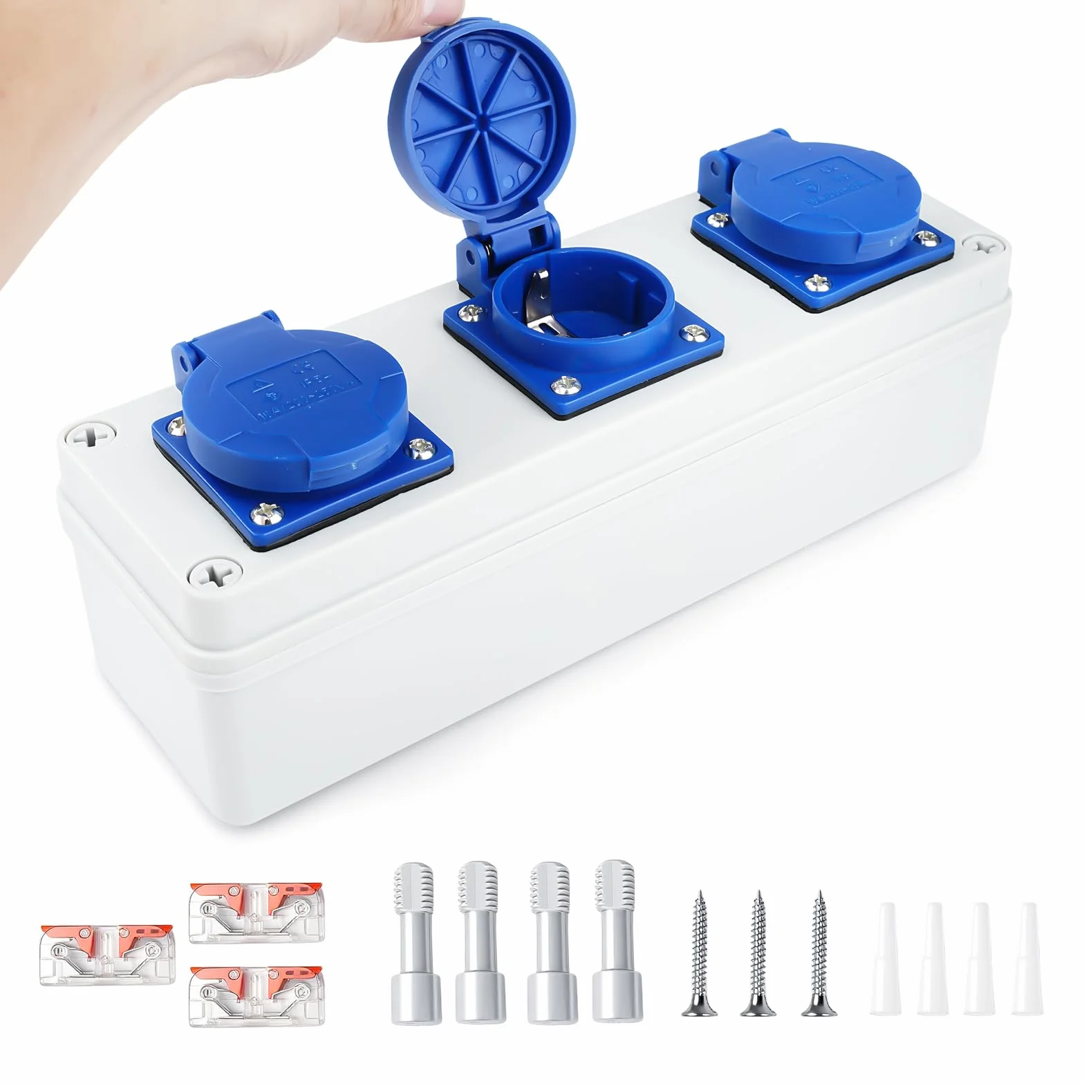 Distributore di corrente da parete con prese Schuko 3 x 220V 16A quadro elettrico da cantiere distributore di corrente costruzione Grado di protezione IP54 per ambienti interni ed esterni