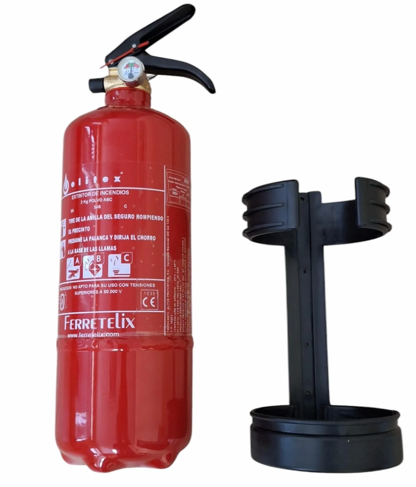 Ferretelix® Estintore a Polvere ABC 2 kg | Omologato CE | Con Staffa di Montaggio Inclusa | Per Casa, Veicoli, Uffici e Negozi
