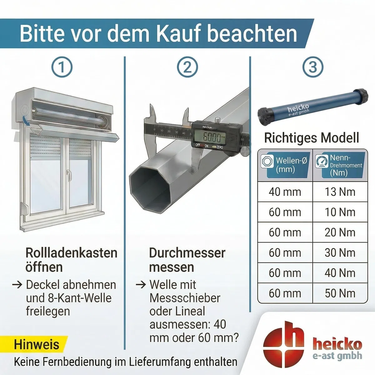 Rollladenmotor/Rollladenantrieb, 13 Nm, max. 29 kg, für 40 mm 8-Kantwelle, mechanische Endschalter (1 ST)