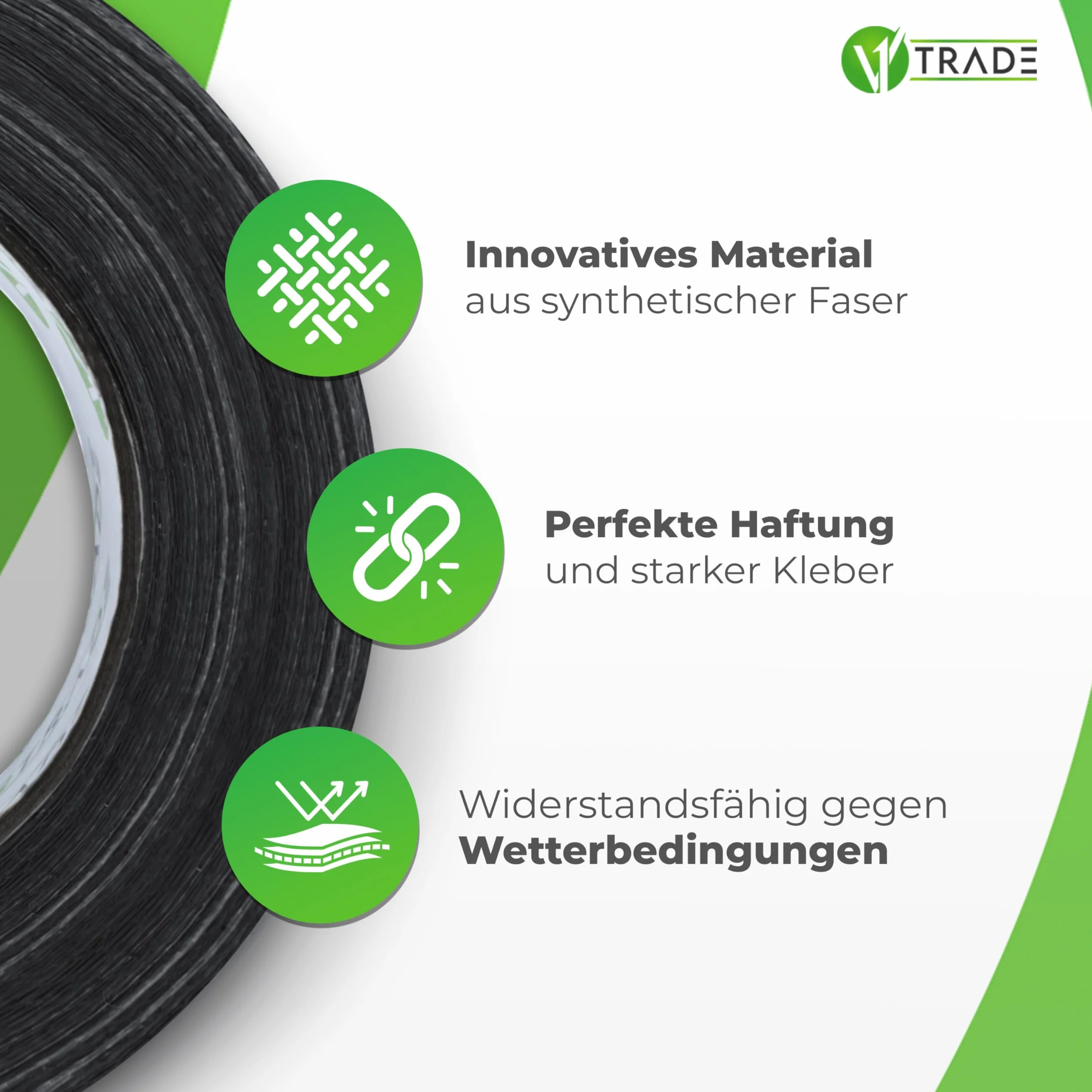 V1 TRADE Nastro blindato nero, 48 mm x 50 m, 4 x nastro resistente all'acqua, adatto per interni ed esterni, facile da usare e rimovibile senza lasciare residui