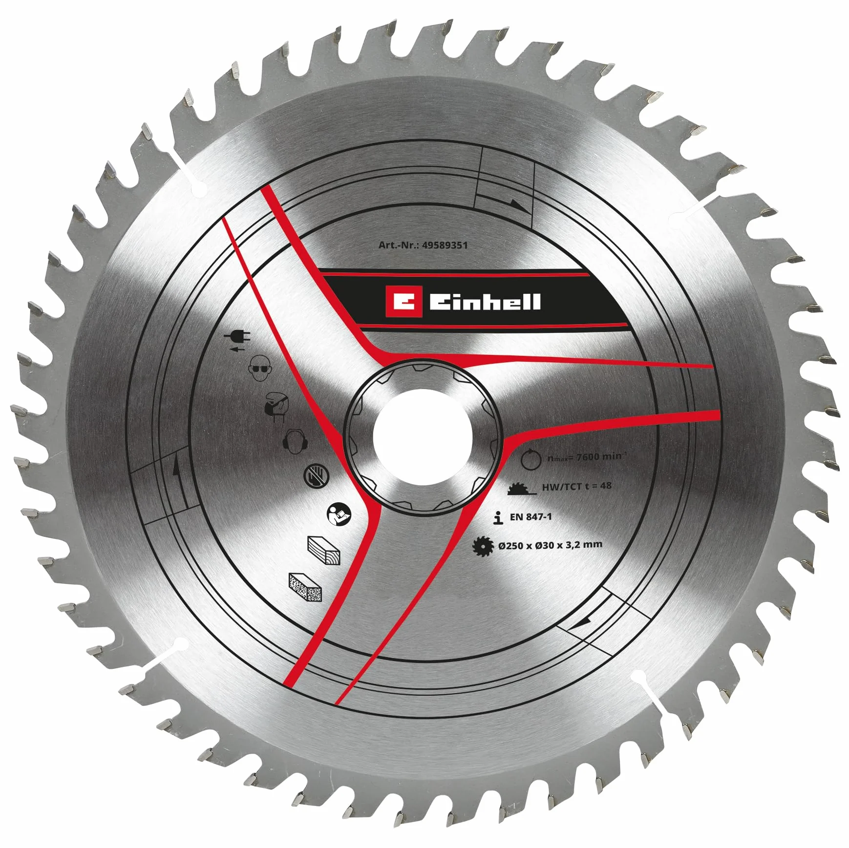 Einhell - Lama per sega circolare originale, 250 x 30 cm (accessori per seghe, Ø 250 mm, attacco 30 mm, 48 denti, larghezza di taglio 3,2 mm, per troncatrici e seghe circolari da tavolo)