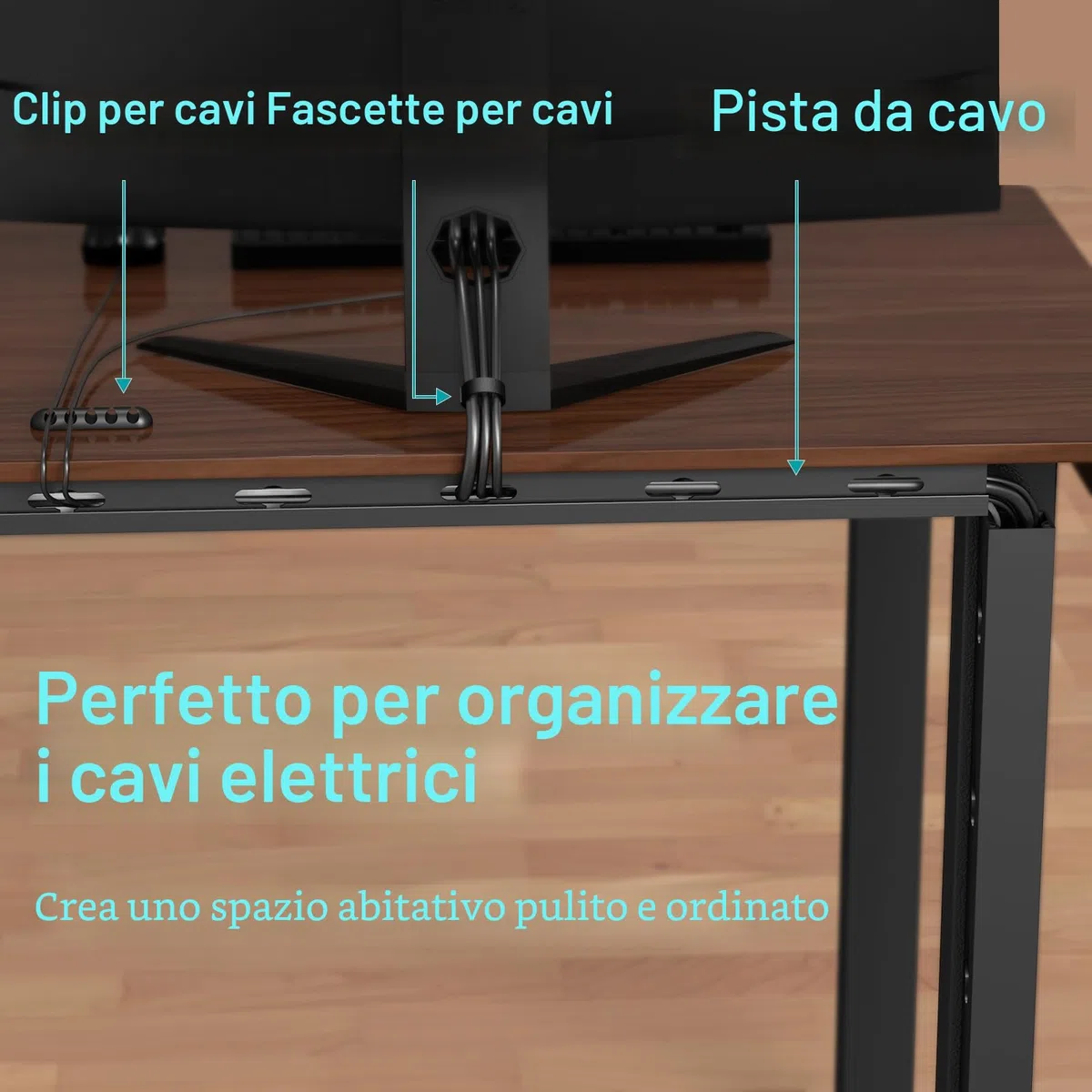 Gestione dei cavi sotto la pista da scrivania, Canalina Passacavi Adesiva Magnetic Nera, 3 Metodi di Montaggio per Nascondere Computer, Scrivania da Gioco, Rete, TV, Cavo di Alimentazione (4PCS)