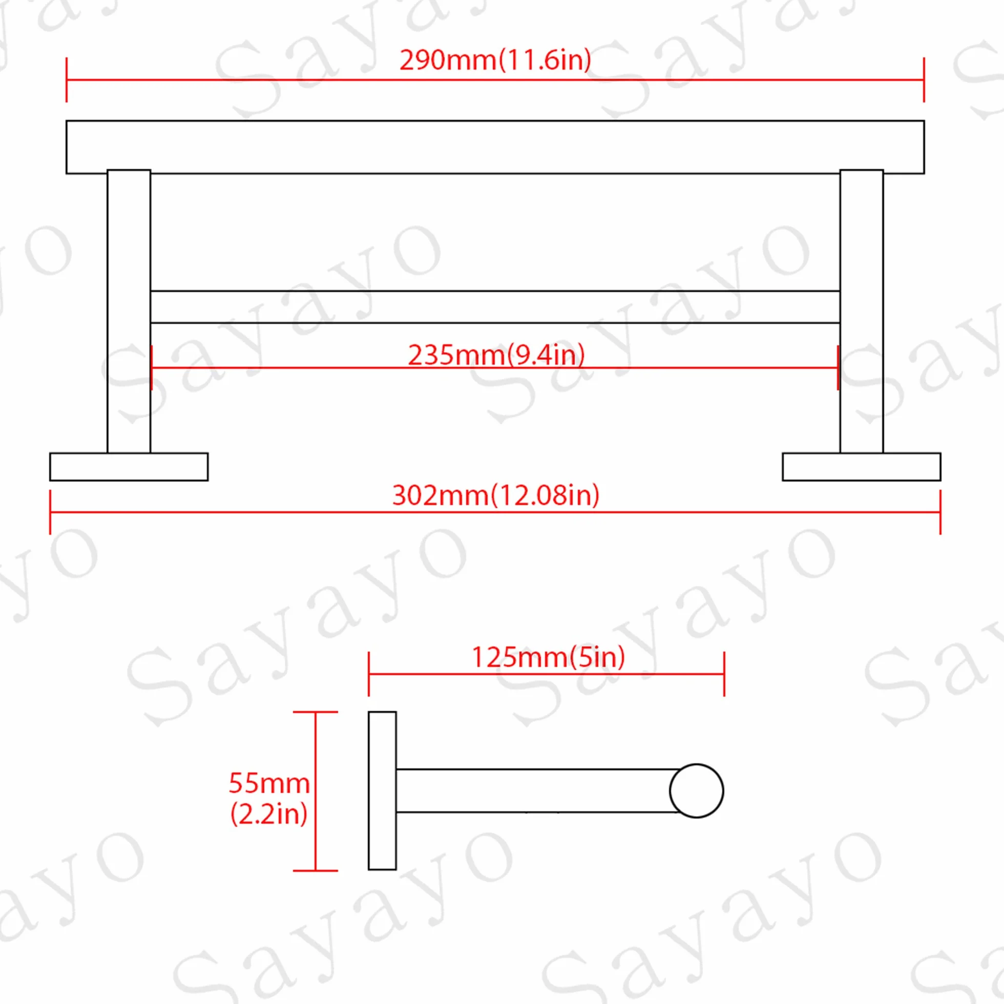 Sayayo Porta Asciugamani Bidet Doppio Porta Asciugamano 30CM Portasciugamani Bagno da Parete, in Acciaio Inox 304 Cromo Lucido Base Rotonda