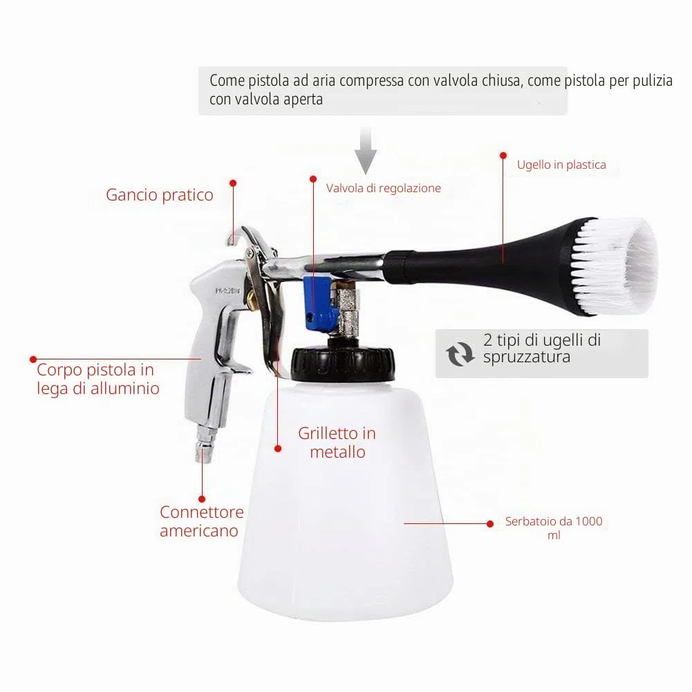 1L Auto Pulizia Pistola Foamaster Washing Cleaner Kit con 2 Set ugello spruzzatore connettore
