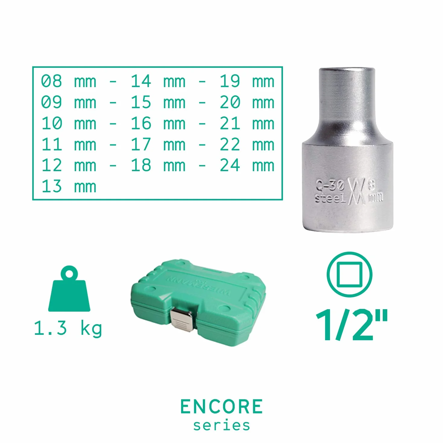 Set di bussole 12 chiavi 1/2 pollice 16pcs 8-24mm da WIESEMANN 1893 I Bussole in acciaio Q-30 I Set di bussole multi-dente I Con pratica cassetta degli attrezzi I 81499