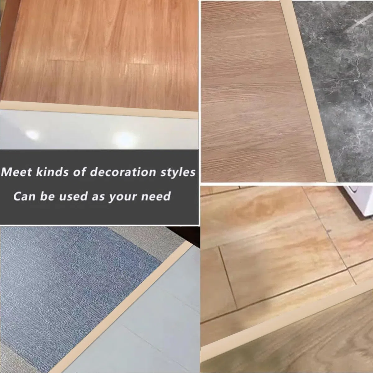 2M Striscia di Transizione per Pavimenti in Laminato Striscia di Soglia Profilo di Transizione Autoadesivo PVC e Vinile, Striscia di Giunzione per Pavimenti, 5cm Beige Giallastro