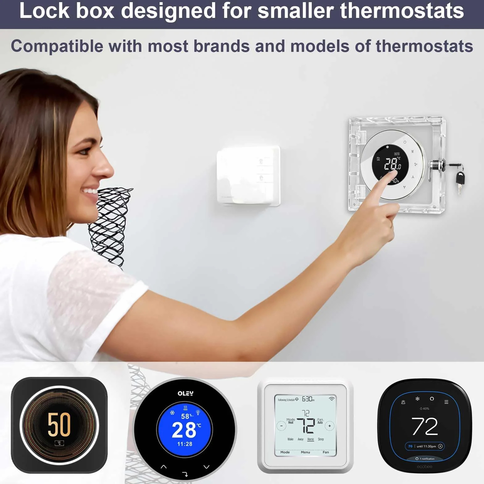 Protettore per Termostato Trasparente, Copertura Universale per Termostato con 2 Chiavi, Scatola di Blocco del Termostato, Adatta per la Maggior Parte dei Termostati, Capacità Interna 12x14.3x4.5 cm