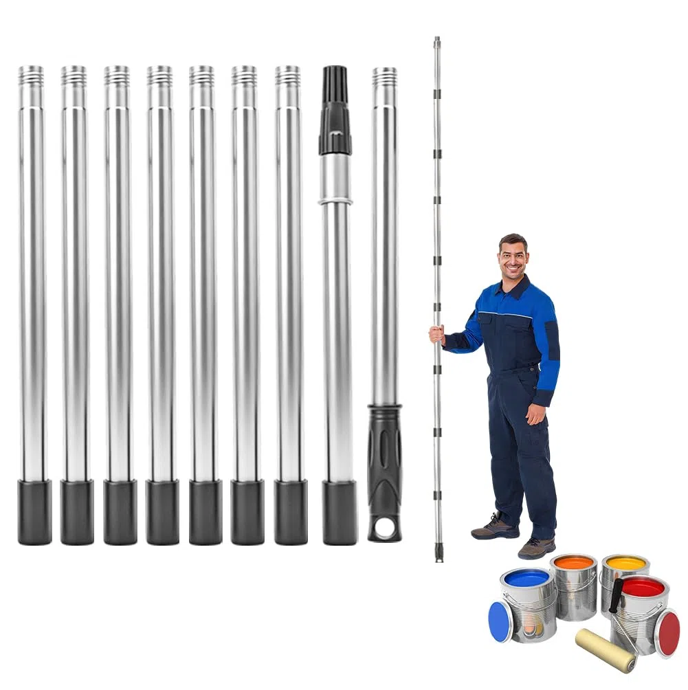 Yuragim Asta telescopica da 3,6 m, asta di prolunga allungabile in 9 pezzi, asta telescopica divisibile, in acciaio inox, per rullo di vernice, rullo per pittura, strumento di pittura, manico