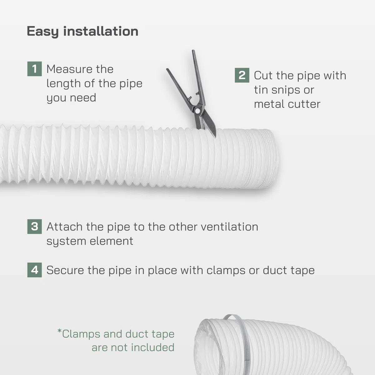 Vent Systems Tubo flessibile in PVC, diametro 125 mm, lunghezza 3 m, tubo di sfiato bianco lungo con struttura rinforzata in acciaio, per aria di scarico HVAC, asciugatrice, bagno, cucina, sistemi di
