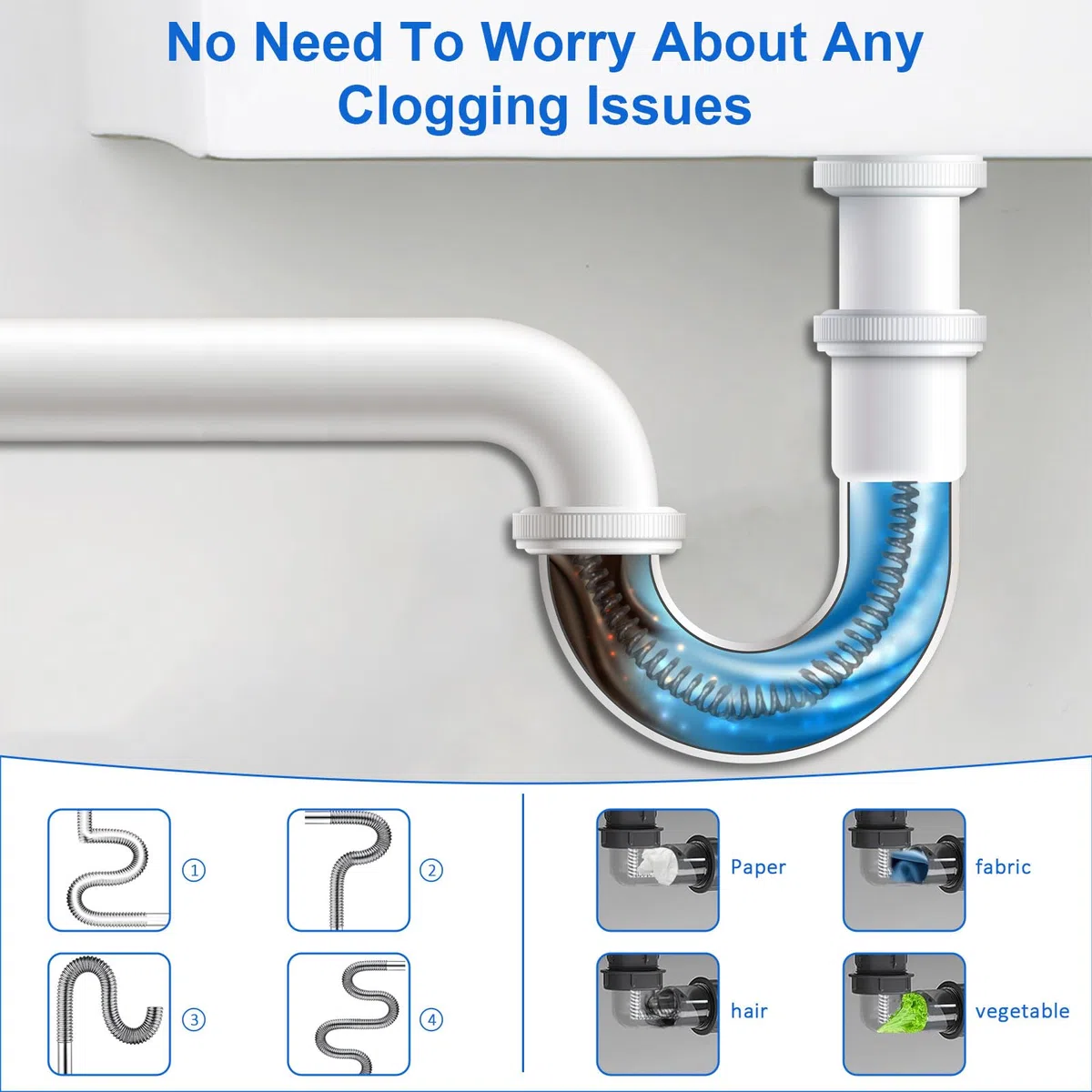 Spirale per la pulizia dei tubi, 5 m, diametro spirale 12 mm, con 6 testine di taglio e 1 adattatore manuale, pulitore a spirale per WC, allentamento dell'intasamento, fogna, vasca da bagno