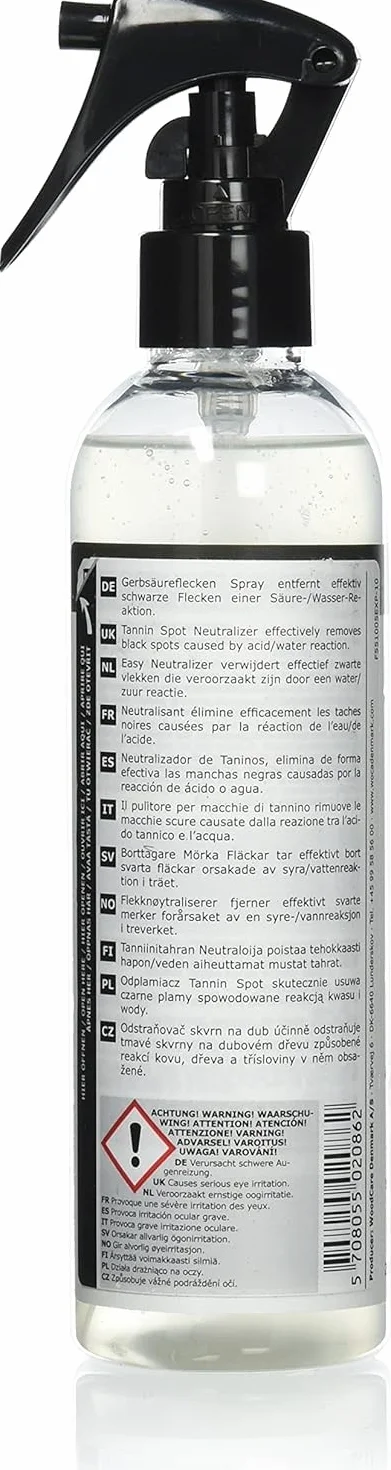 WOCA Denmark macchie di acido tannico Spray 250 ml per la rimozione di macchie d'acqua nere su pavimenti in legno di quercia