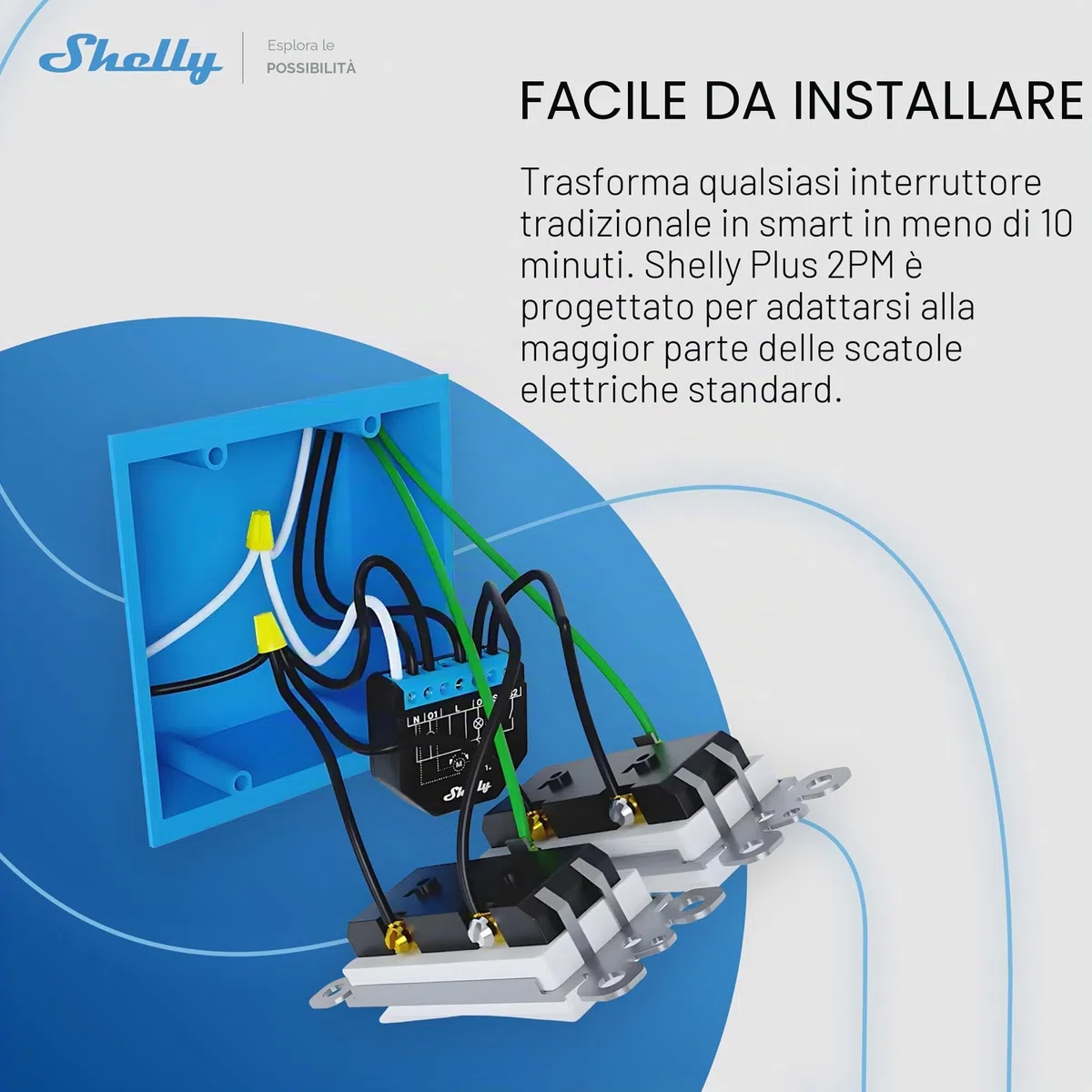 Shelly Plus 2PM interruttore Relè Wi-Fi a 2 canali, consente controllo di luci e interruttori o apertura e chiusura di tapparelle e misurazione della potenza rilevata, nero