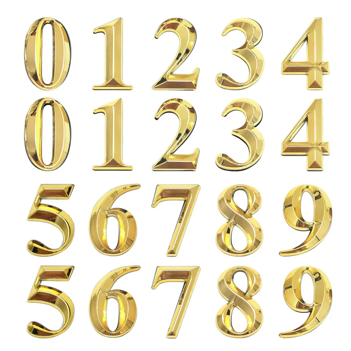 INCREWAY Numeri per indirizzi 3D, 20 pezzi, 5 cm, autoadesivi, numeri per cassetta postale 0-9 per appartamento, casa, ufficio (oro)