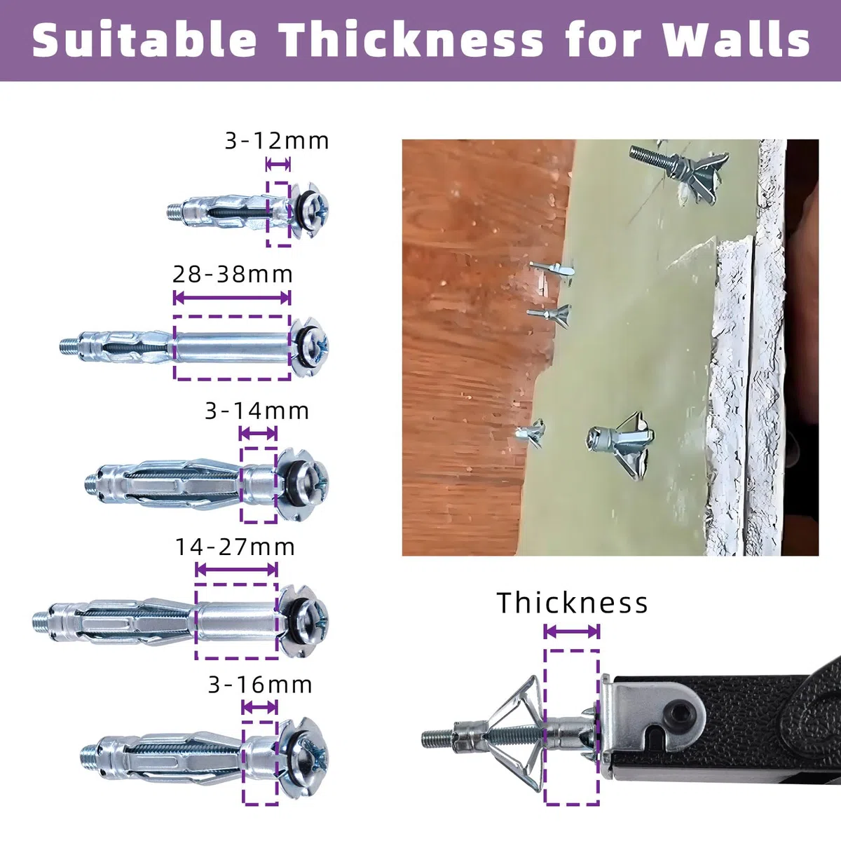 Swpeet Kit di ancoraggio con bullone a levetta e cavo per appendere oggetti pesanti sul muro a secco 19Pcs 5Sizes M4 M5 M6 zincato acciaio al carbonio Cave Drive Wall Anchor con Wall Anchor