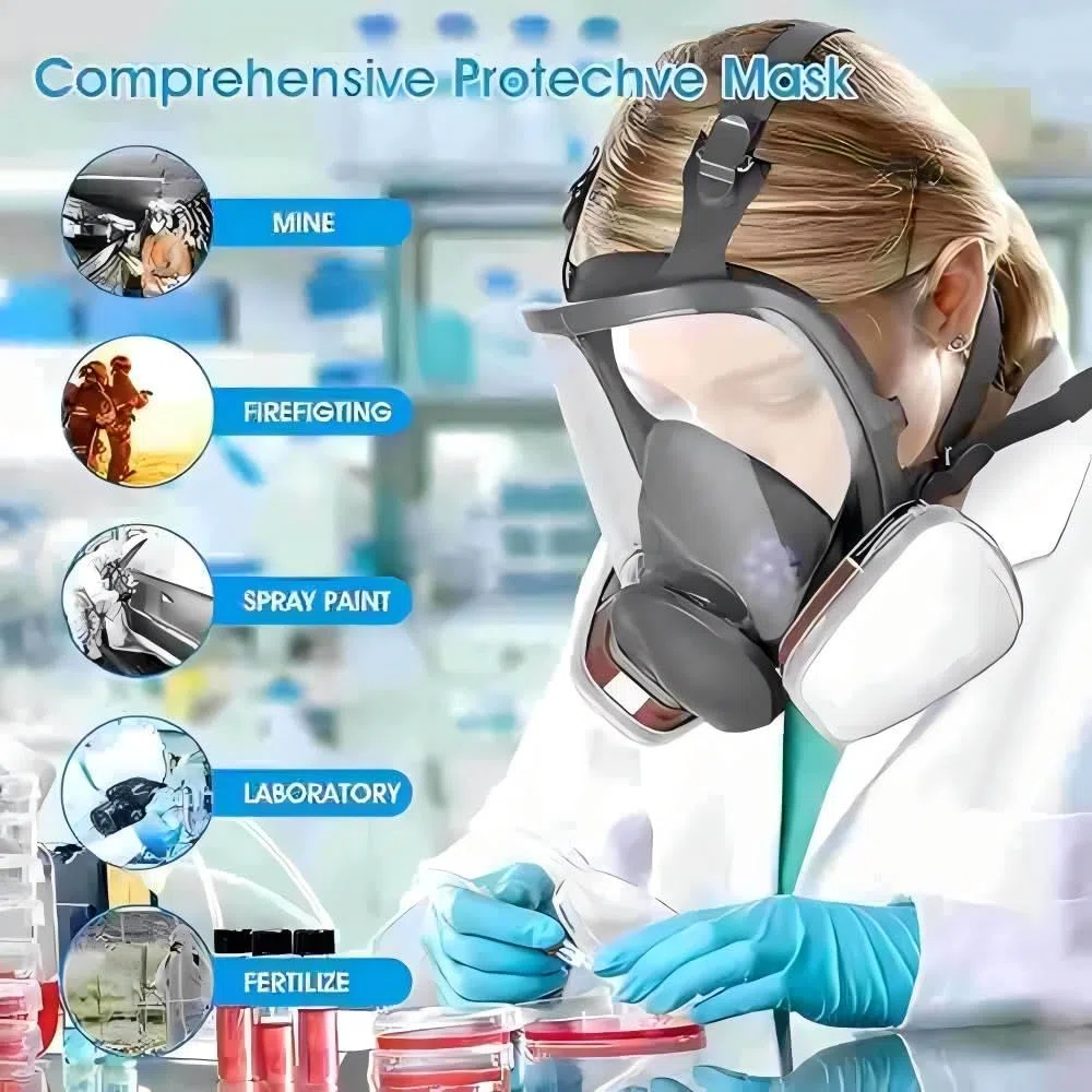 Maschera integrale riutilizzabile, maschera integrale con filtri per verniciatura a spruzzo, levigatura chimica, costruzione e polveri a gas fine