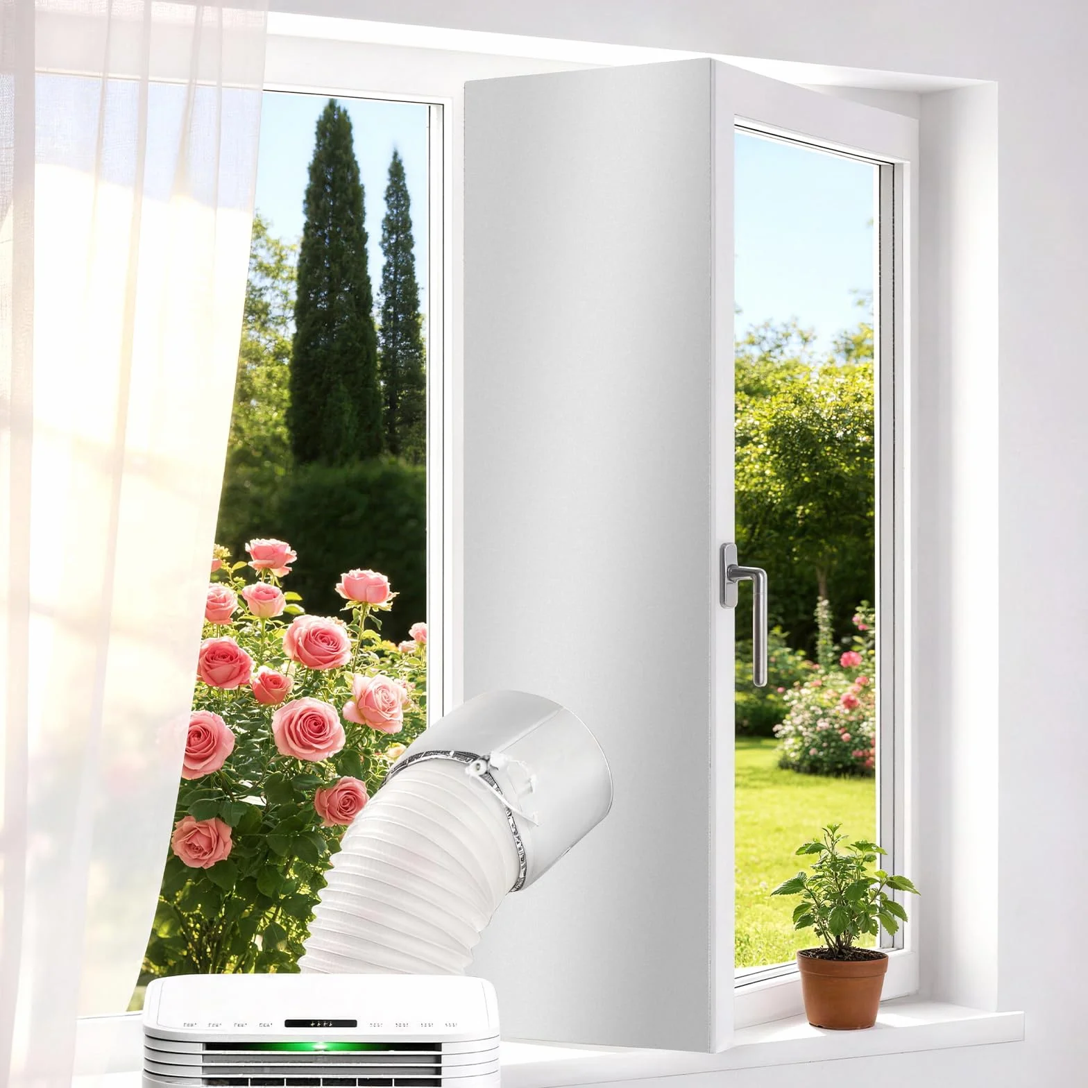 Guarnizione Finestra Condizionatore 4m, Universale Kit Finestra Condizionatore Portatile con Nastro a Gancio e Occhiello, Impermeabile Guarnizione Condizionatori Mobili per Finestre a Vasistas