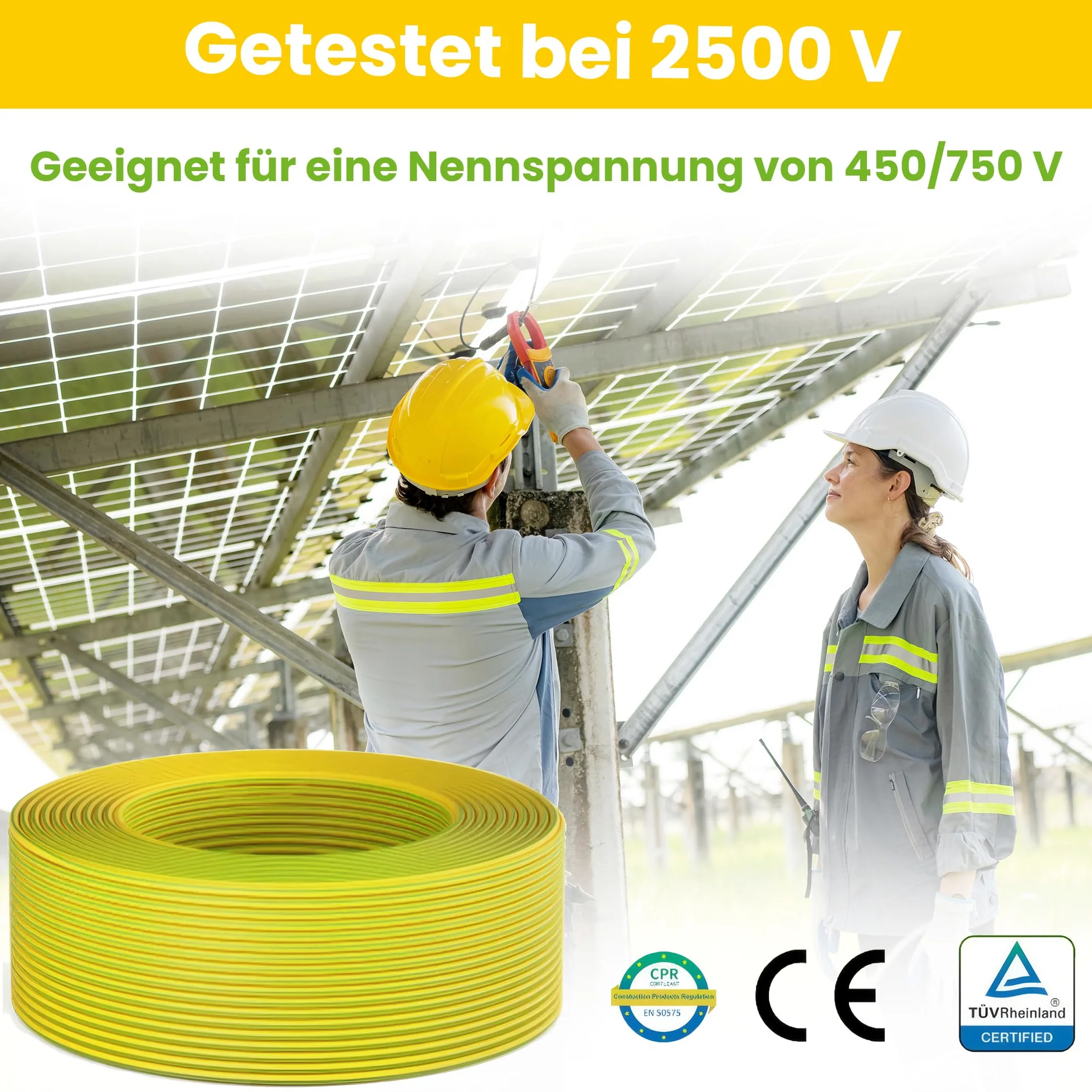 Offgridtec H07V-K cavo di messa a terra 16 mm² 450/750V, rame a fili sottili, isolamento XLPO e PVC ritardante di fiamma, certificato HAR, posa fissa, alta flessibilità (verde/giallo, 30 m)
