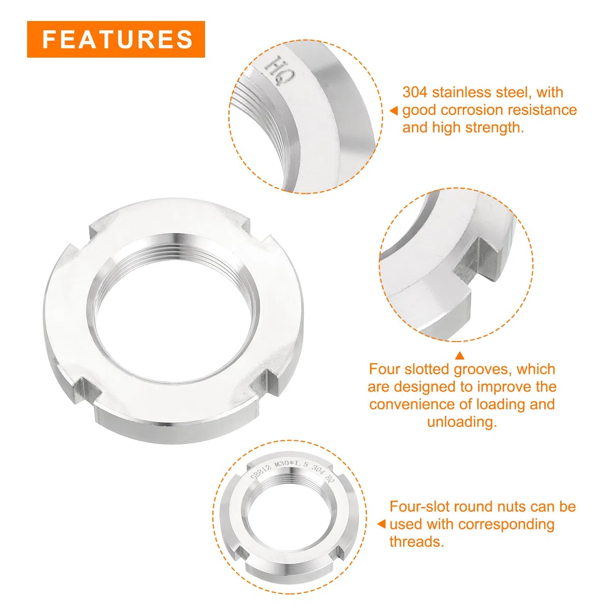 QUARKZMAN M30 x 1.5mm - 2pz Fissaggio Dadi Tondi Scanalati Quattro Scanalature - Dado Bloccaggio Tondo Acciaio Inossidabile 304 per Vari Cuscinetti Volventi, Settore Industriale, Argento