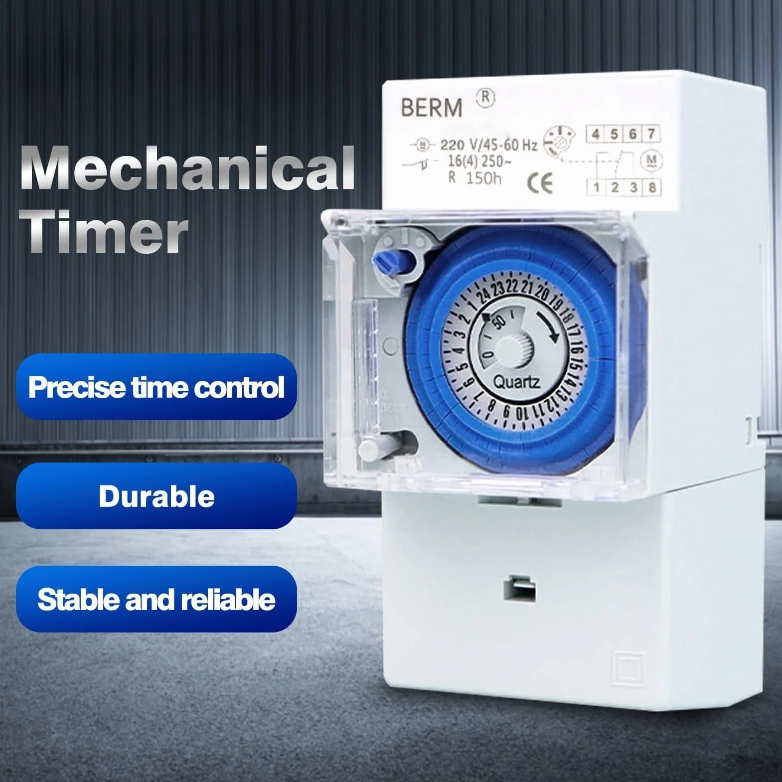 Jadeshay Timer Meccanico 24h Interruttore Orario Programmabile con 48 Impostazioni Impermeabile Batteria Ricaricabile Integrata Montaggio su Guida DIN 16A 230V