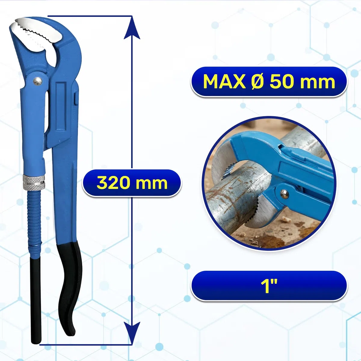 MONTERAL Pappagallo Idraulico da 1" Tipo S 320 mm - Chiave a Pappagallo è Realizzata in Acciaio Legato al Cromo-Vanadio CrV - Conforme alla Norma DIN 5234