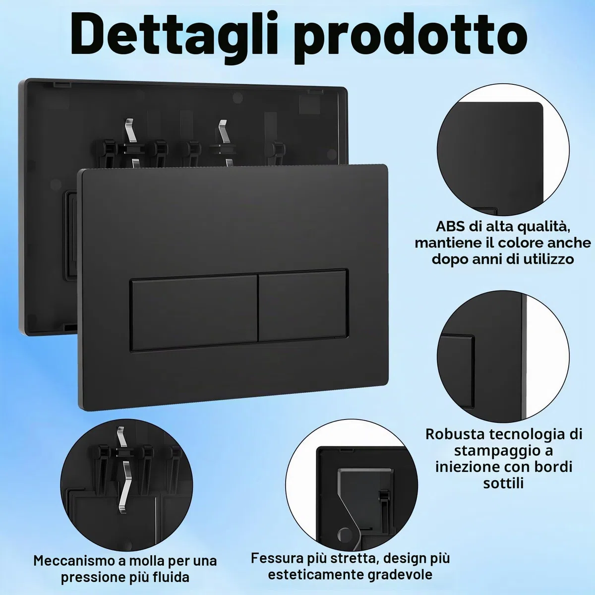 Placca di Comando WC, Compatibile con Geberit Sigma 01/20/21/30/40/50, UP300 e UP320, Piastra Doppio Scarico, con Leve di Scarico e Telaio di Montaggio (Nero)