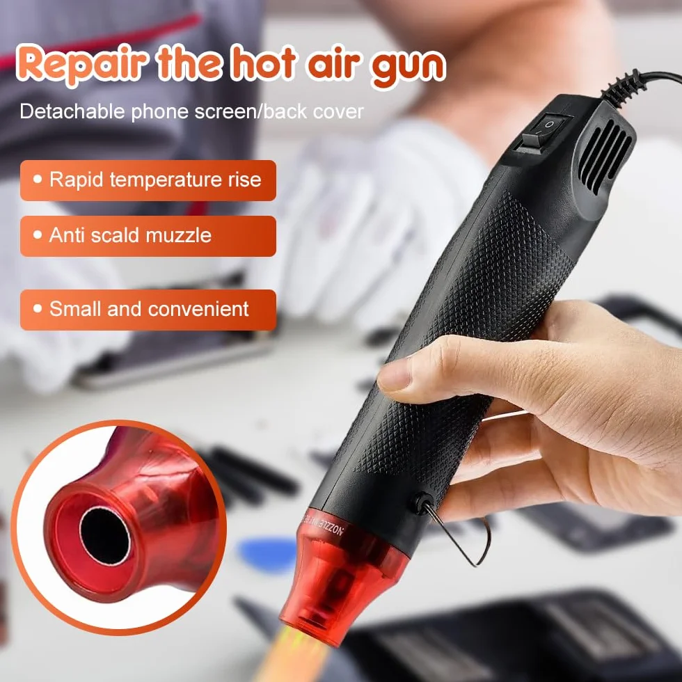 mizikuu Mini Pistola Aria Calda, Pistola Termica con 328 Tubo Termoretraibile Riscaldamento Rapido per Fai da Te, Resina Acrilica, Artigianato, Termoretraibile
