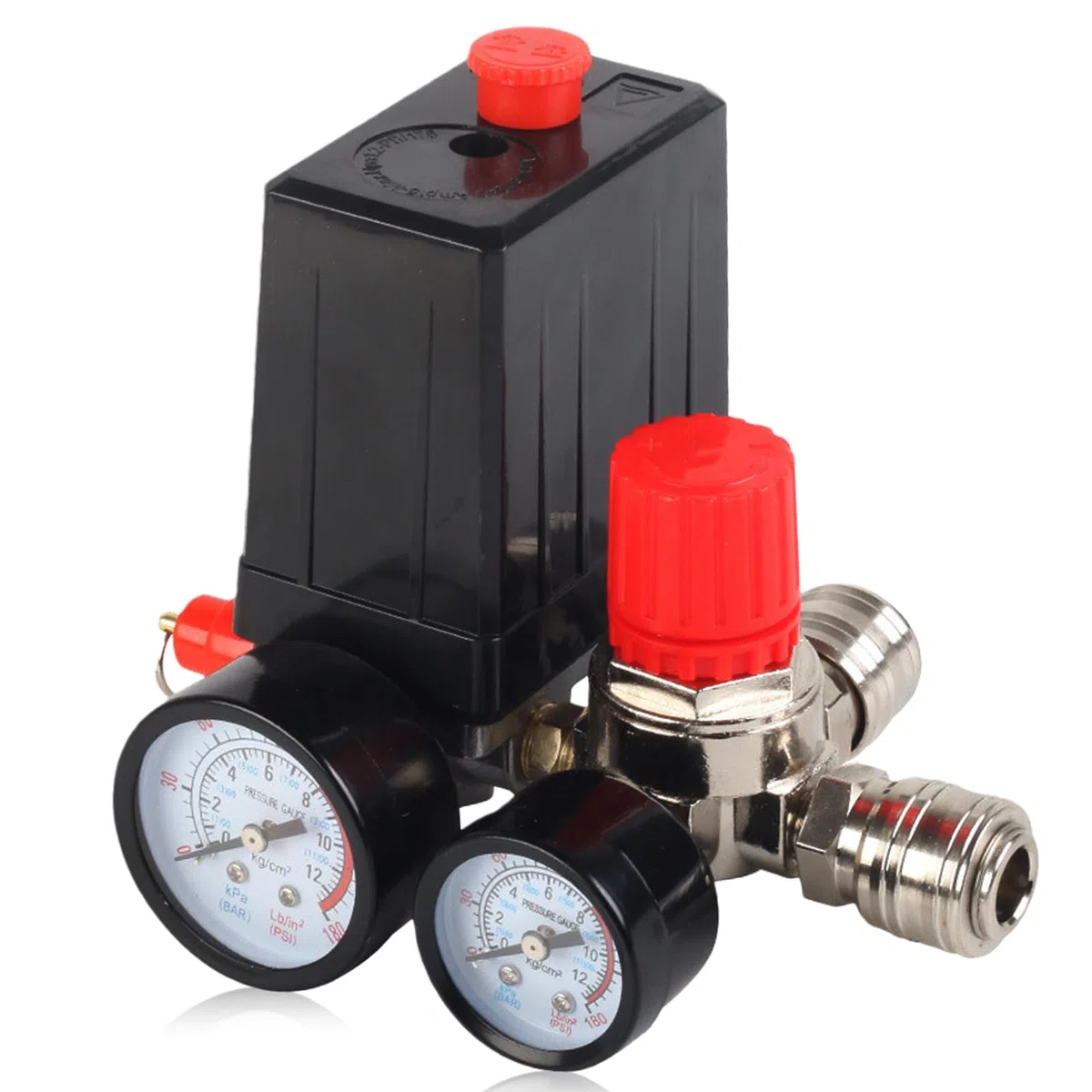 Interruttore di pressione per compressore 220V con regolatore di pressione e 2 manometri, valvola di controllo del compressore d'aria, interruttore del compressore con valvola di sicurezza e giunti