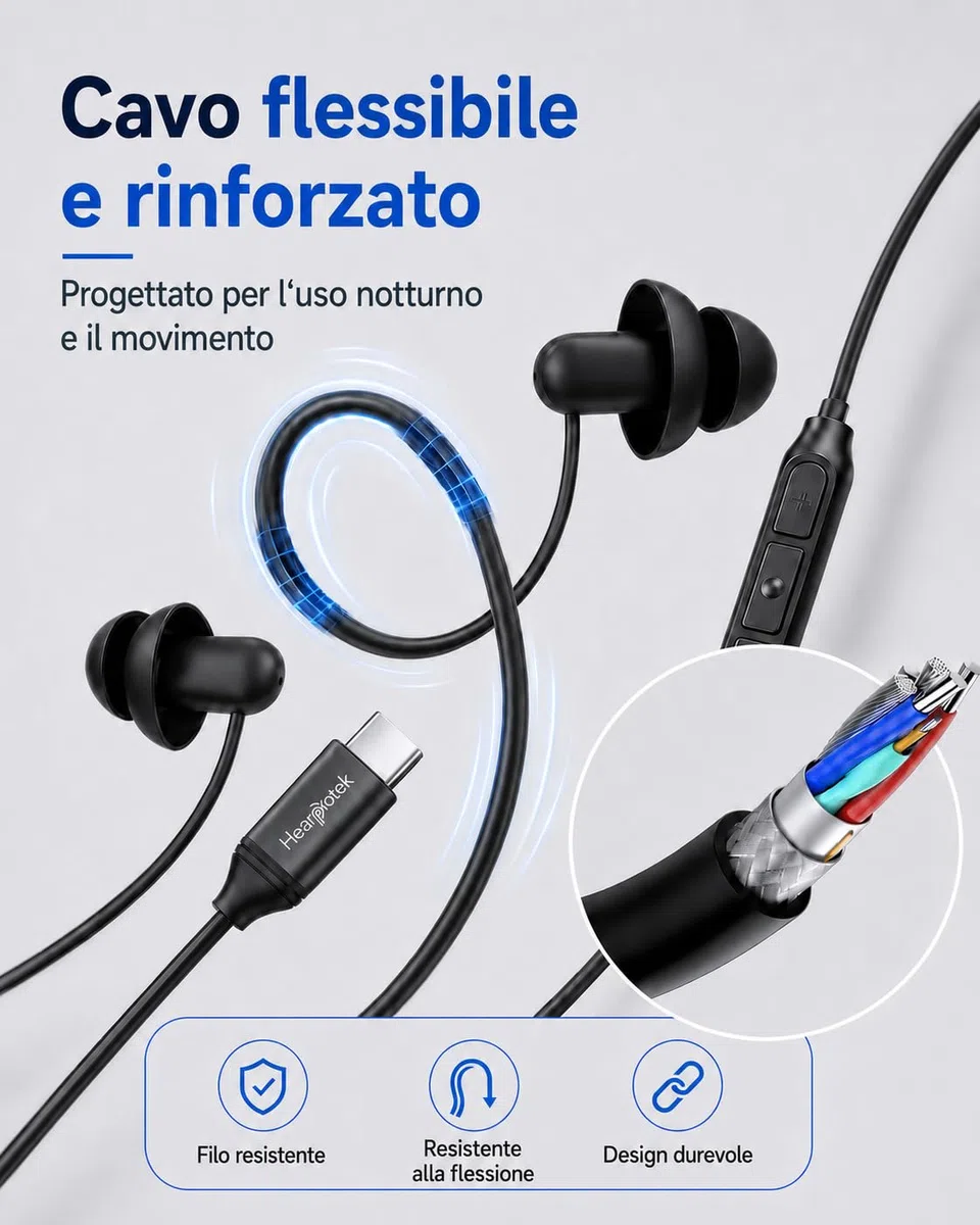 Hearprotek auricolari per dormire, USB c 2 paia di Auricolari Cuffie con microfono-Isolamento acustico in silicone Tipo c Auricolari Sleep Buds per telefono Android, ideali per dormire