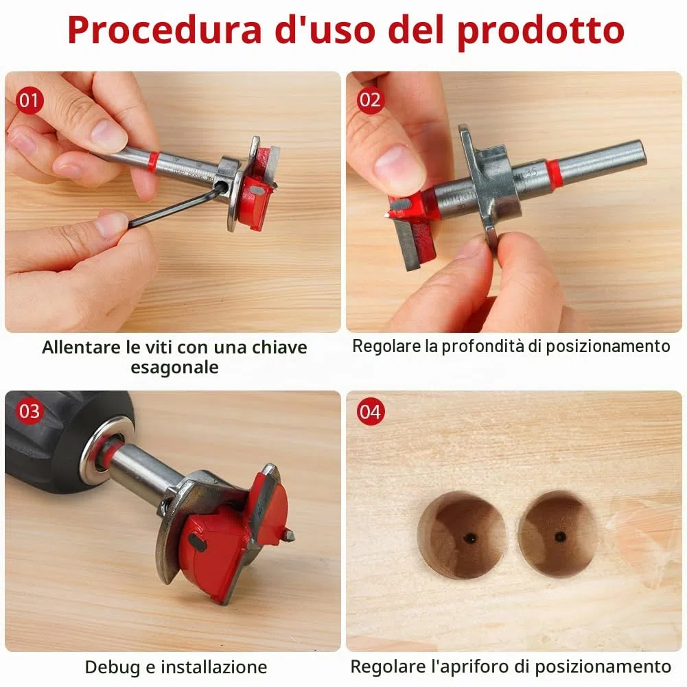 flintronic Punta per Legno Forstner 5 Pezzi, Apri Fori per La Lavorazione del Legno, Set di 5 punte per fresa in legno (Ø15 – 35 mm) con attacco di profondità (gamma di profondità 10 – 40 mm)