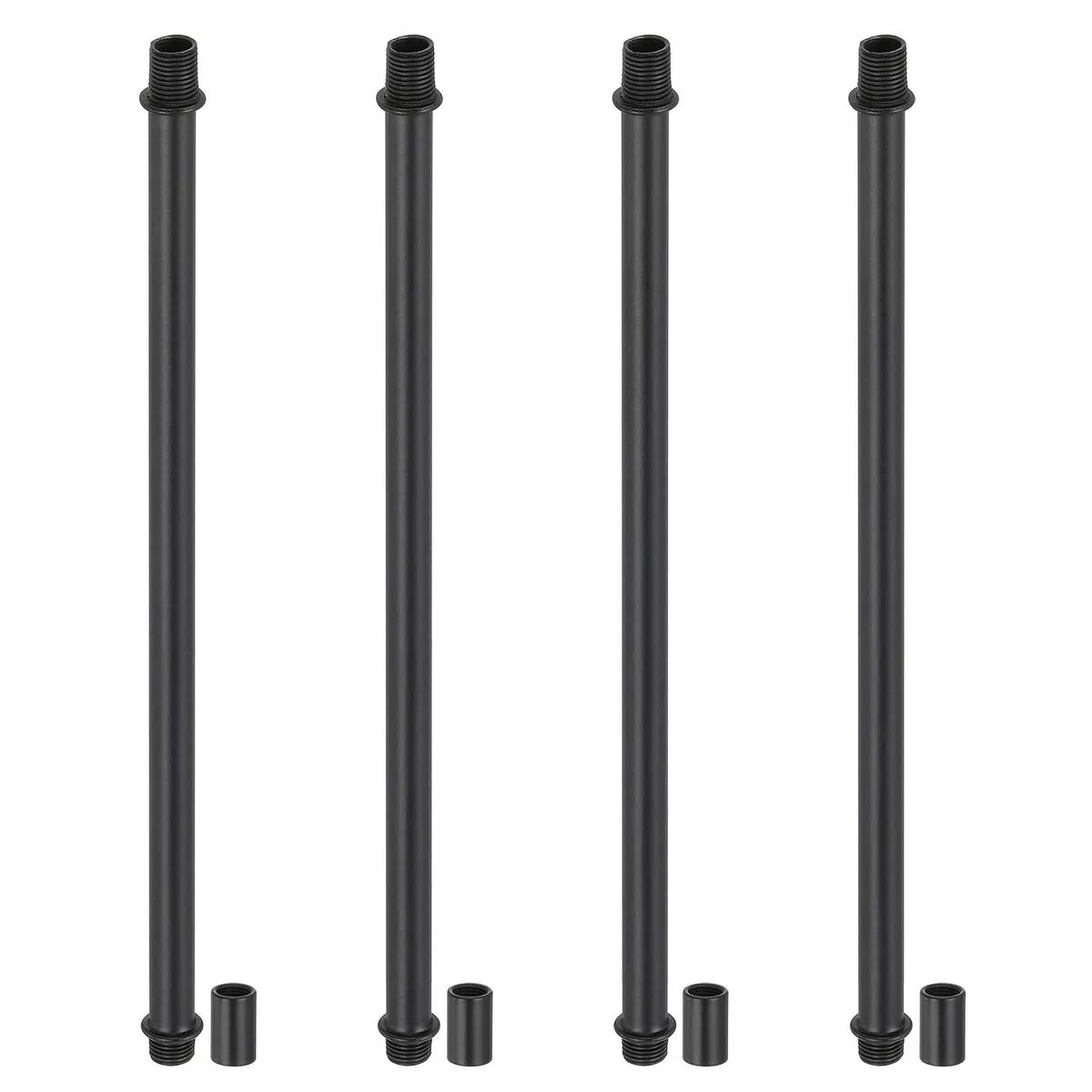 PATIKIL Kit Asta Lampada a Tubo Dritto, 4 Set M10 Acciaio al Carbonio 250mm Lunghezza Asta Filettata a Doppia Estremità con Dado Accoppiamento Manicotto Connettore per Lampade Tavolo, Nero