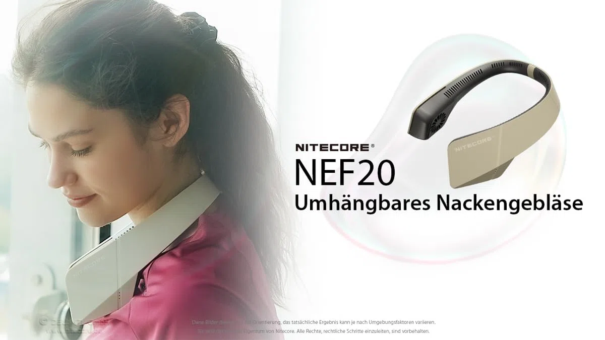 Nitecore NEF20 - Ventilatore cervicale, funzionamento a batteria, 3 livelli di ventilazione, super silenzioso e leggero